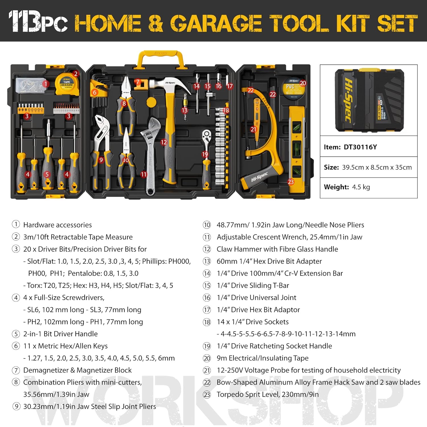 Hi-Spec 124piece Home & Garage Mechanics Tool Set